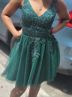 Emerald Green Lace Rhinestone & Tulle Prom/Homecoming Dress Sz Sm